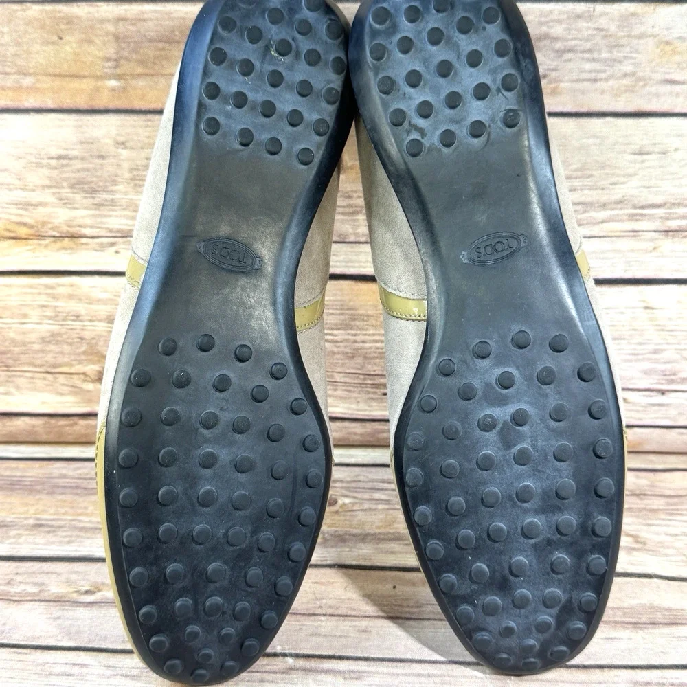 Tods Womens Taupe Suede & Patent Leather Ballet Flat Driving Shoes 39.5/9.5